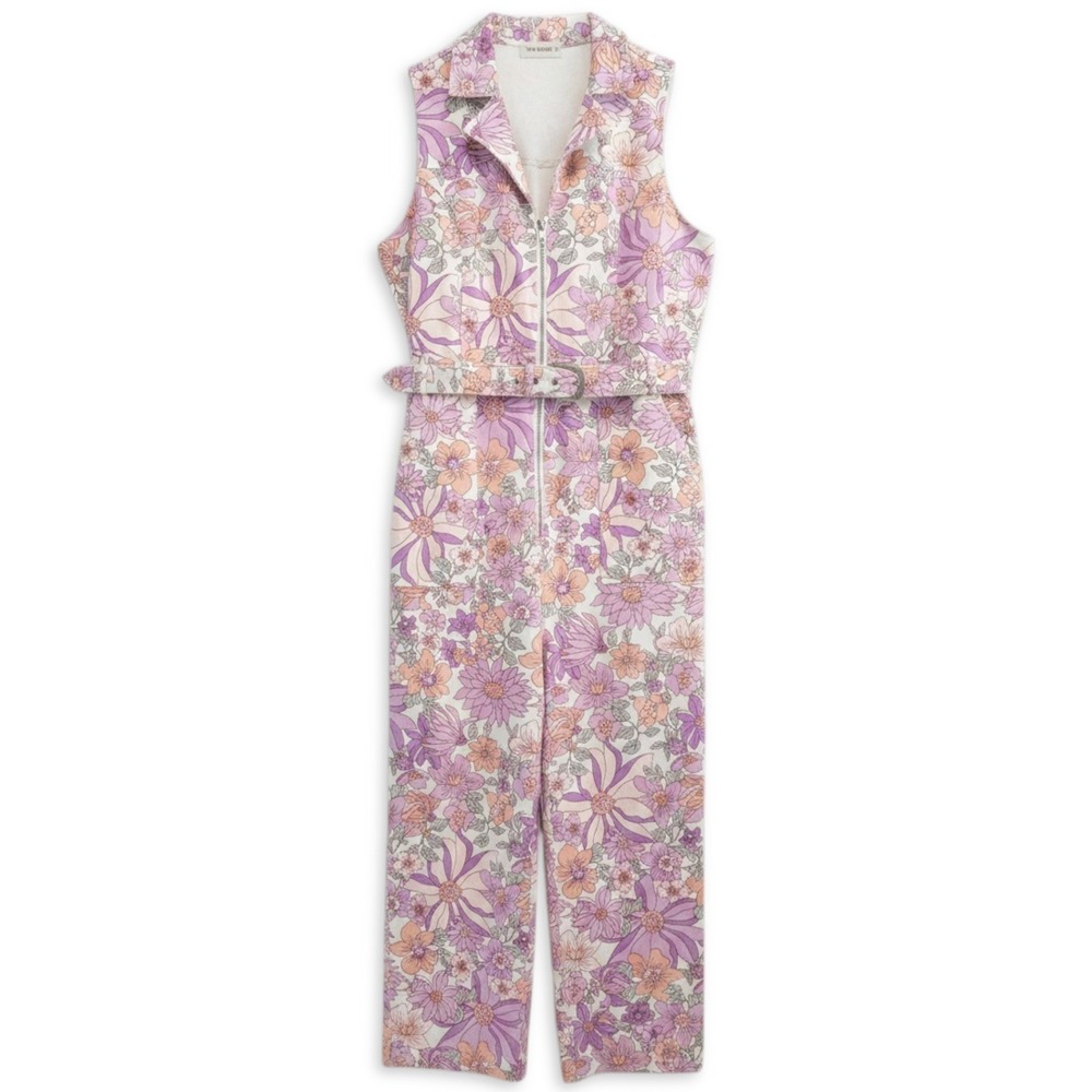 The Nines Floral Jumpsuit Womens L Mod 70s Retro Groovy Disco Hippie Boho Purple